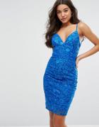 Michelle Keegan Loves Lipsy Sequin Lace Pencil Dress - Blue