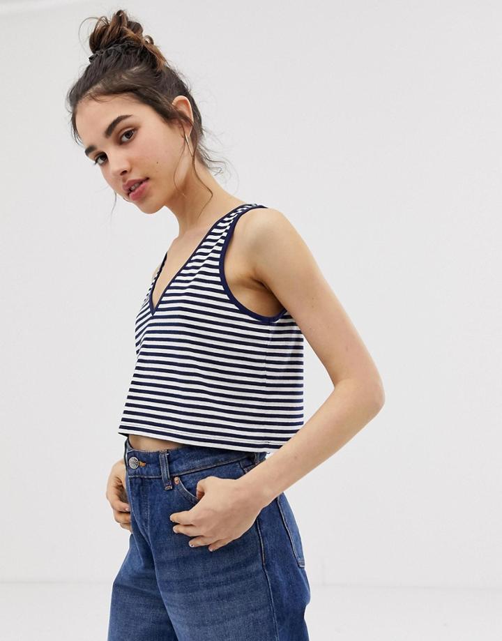 Asos Design Crop Tank With V Neck And V Back In Stripe - Multi