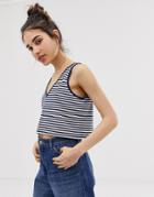 Asos Design Crop Tank With V Neck And V Back In Stripe - Multi