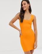 The Girlcode Bandage Square Neck Mini Dress In Orange - Orange