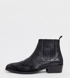 Asos Design Wide Fit Stacked Heel Western Chelsea Boots In Black Leather And Suede - Black