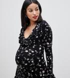 Asos Design Maternity Ruffle Front Lace Up Top In Ditsy Print - Multi