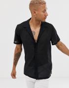 Asos Design Oversized Sheer Black Stripe Shirt With Revere Collar