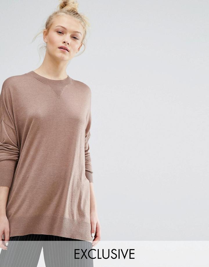 Monki Oversized Fine Knit Sweater - Beige