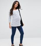 Asos Design Maternity Ridley High Waist Skinny Jeans In Popular Deep Blue Wash With Under The Bump Waistband - Blue