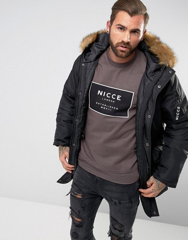 Nicce London Parka In Black With Faux Fur Hood - Black