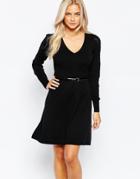 Oasis Belted Dress With Pointelle Detail - Black