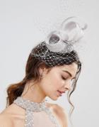 Vixen Sequin Beret With Sinamay Trim And Veiling In Silver - Silver