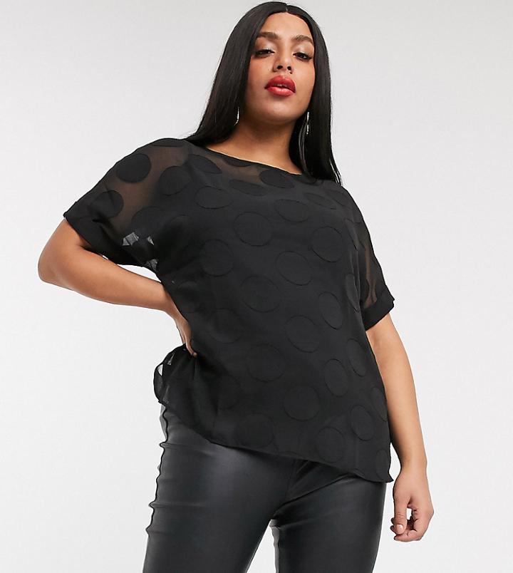 Simply Be Sheer Blouse With Polka Dot In Black
