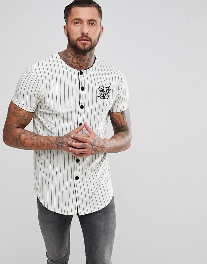 Siksilk Muscle Baseball T-shirt In White Stripe - White