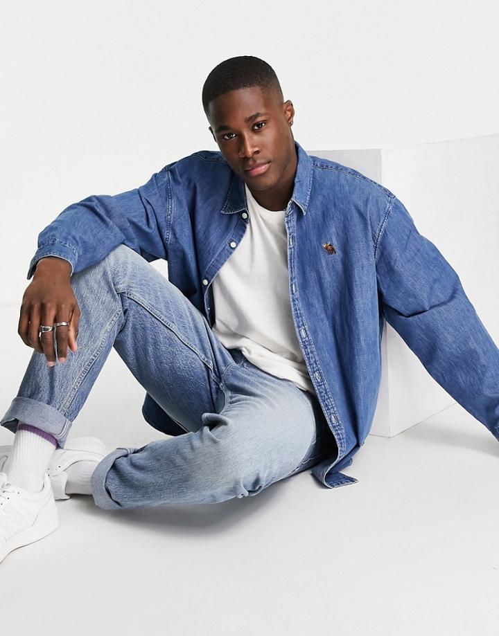 Abercrombie & Fitch Icon Logo Denim Shirt In Blue