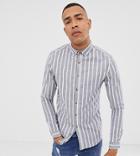 Asos Design Tall Skinny Fit Stripe Shirt In Gray & White - Navy