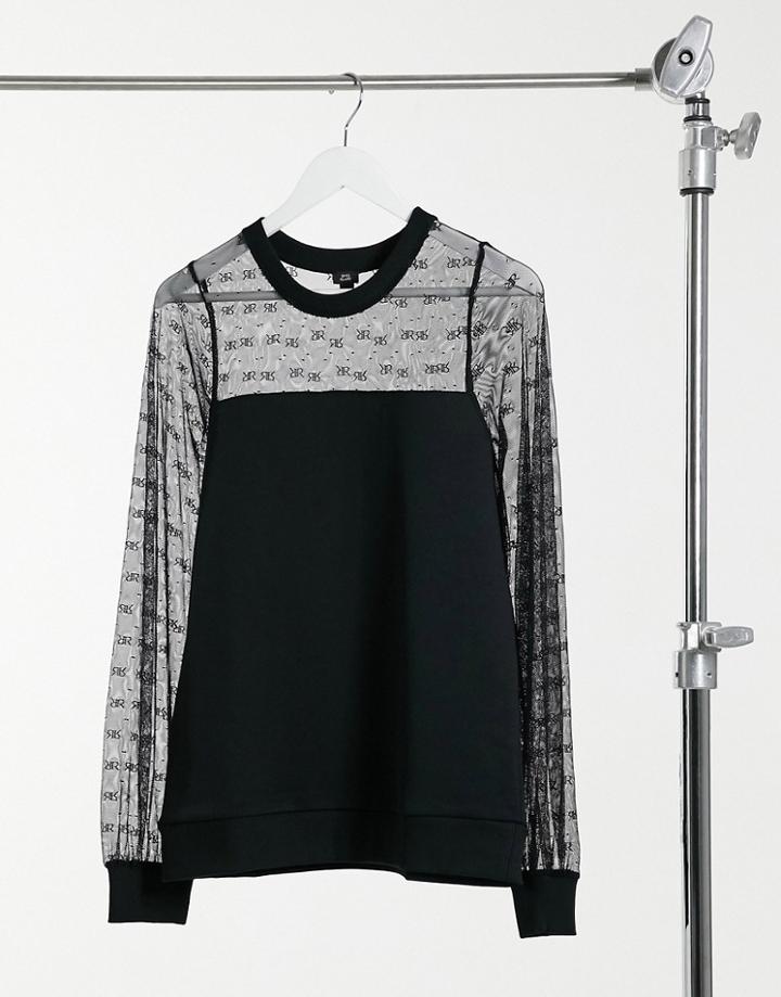River Island Monogram Lace Sweatshirt In Black