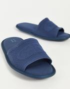 River Island Knit Logo Slippers In Blue-blues