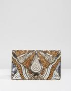 Park Lane Beaded Handmade Embellished Fold Over Clutch Bag - Black