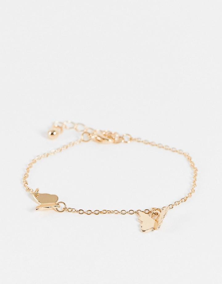 Asos Design Chain Bracelet With Delicate Butterfly Charms In Gold Tone