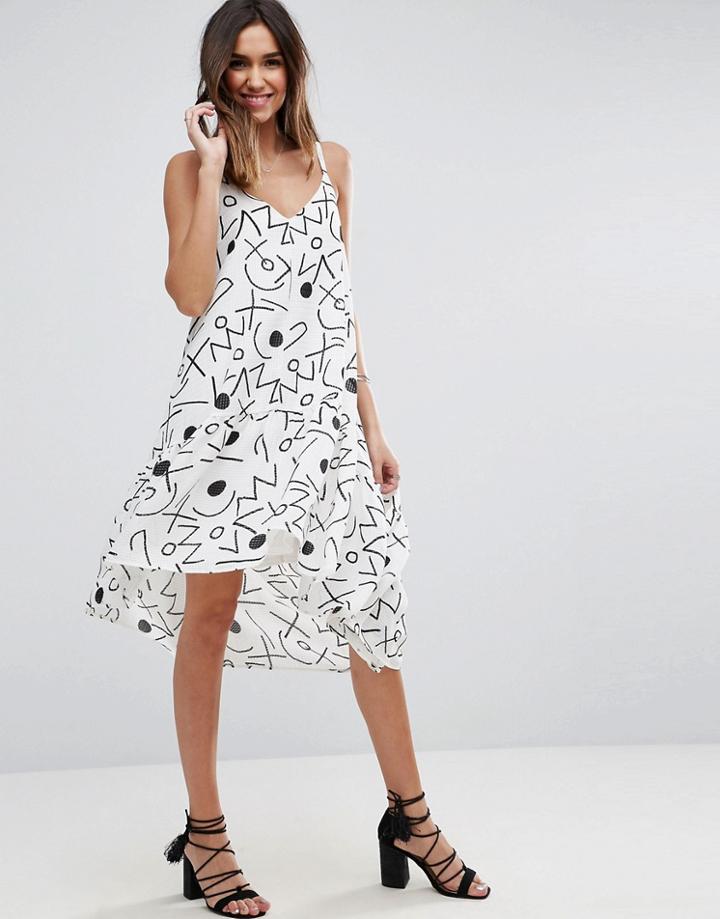 Asos Trapeze Sundress In Squiggle Print - Multi