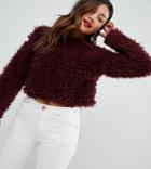 New Look Fluffy Sweater In Dark Red