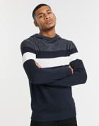 Jack & Jones Funnel Hooded Knit Sweater-navy