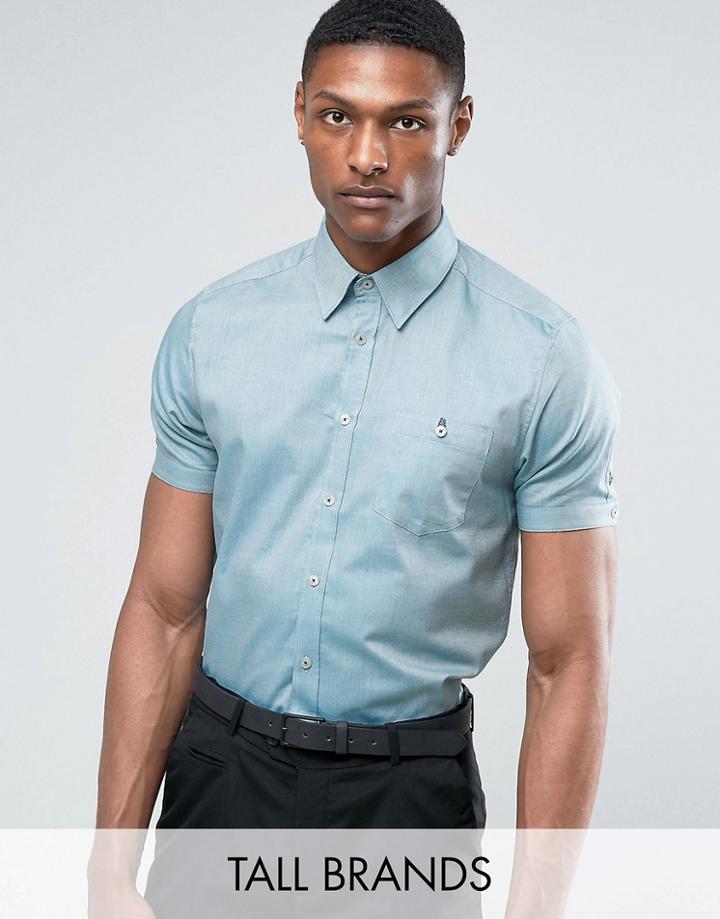 Ted Baker Tall Short Sleeve Smart Shirt In Texture - Green
