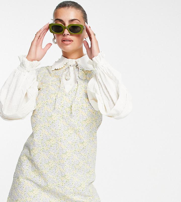 Lost Ink Layered Mini Dress With Collar In Retro Floral Print-multi