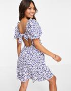 Glamorous Short Sleeve Smock Dress In Lilac Floral-purple