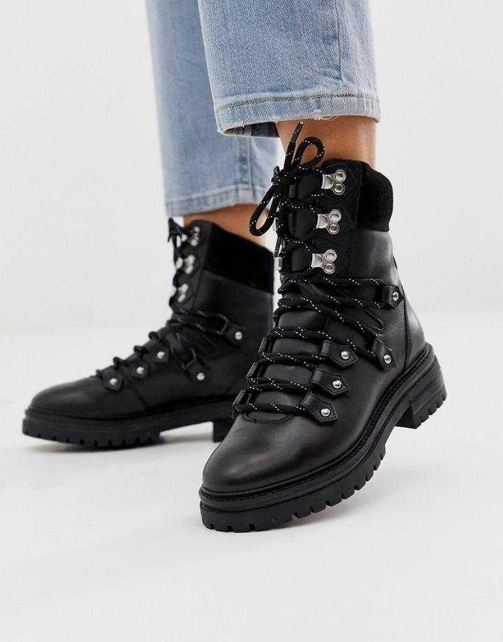 Asos Design Artistry Premium Leather Hiker Boots In Black