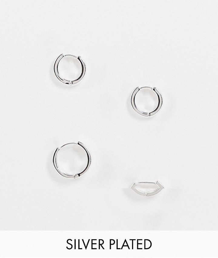 Asos Design 2 Pack 9mm & 12mm Chunky Hoop Earrings In Real Silver Plate