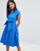 Closet Short Sleeve V Back Tie Front Dress - Blue