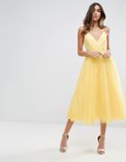 Asos Pinny Extreme Tulle Mesh Midi Dress - Yellow