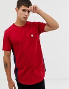 Le Breve Raw Edge Side Stripe Longline T-shirt-red