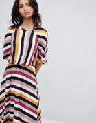 Y.a.s Stripe Midaxi Dress With Asymetric Hem - Multi