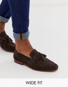 Asos Design Wide Fit Tassel Loafers In Brown Suede With Natural Sole