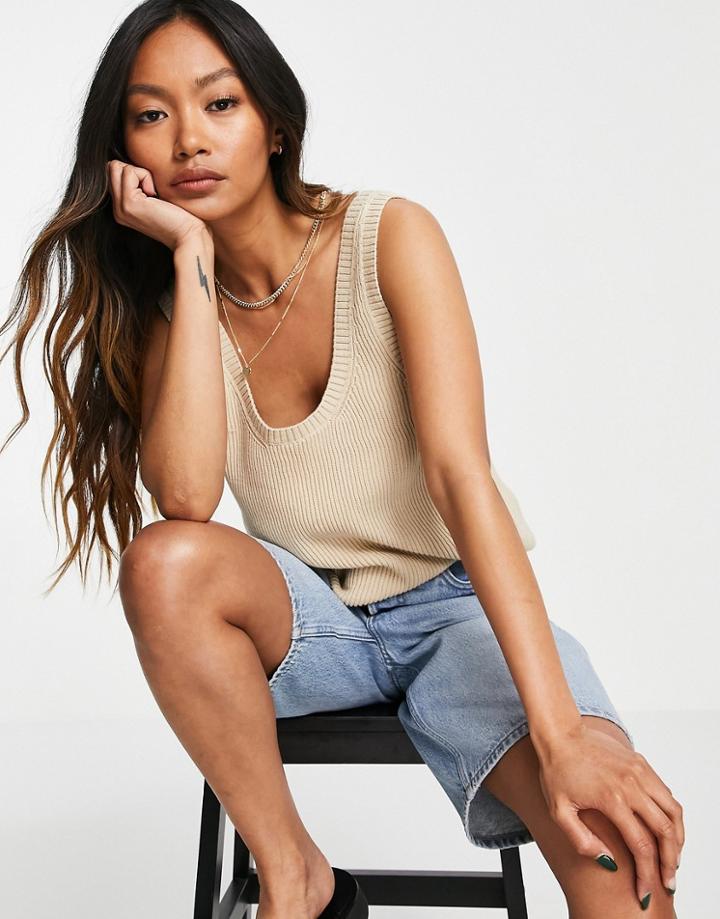 & Other Stories Organic Cotton Knitted Tank In Beige - Part Of A Set-neutral