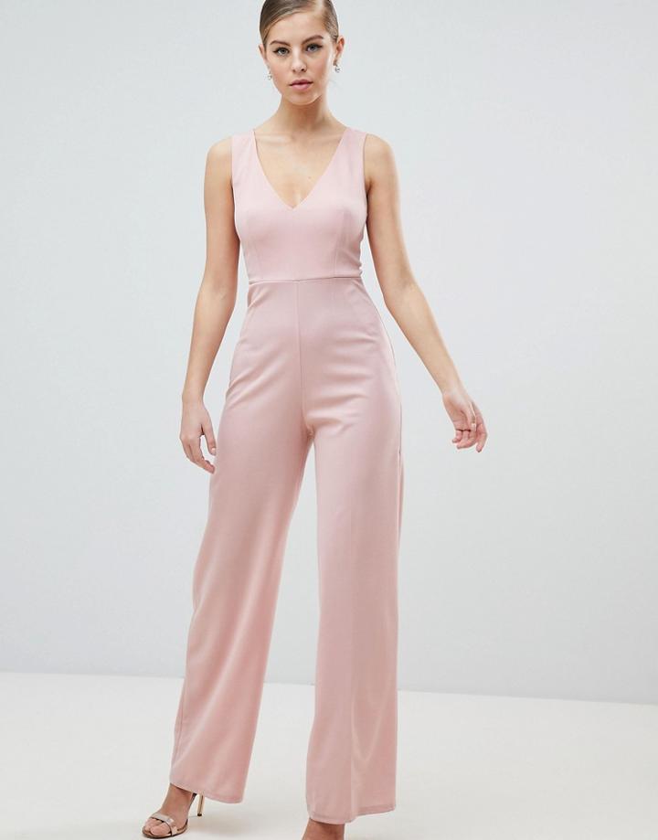 Ax Paris V Neck Jumpsuit - Pink