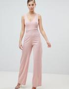 Ax Paris V Neck Jumpsuit - Pink