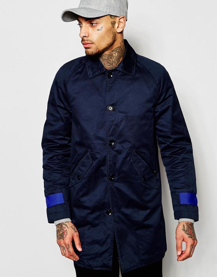Diesel Overcoat J-trench Contrast Sleeve Details In Navy - Navy