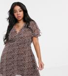 Daisy Street Plus Short Sleeve Mini Skater Dress In Ditsy Floral