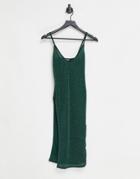 Fashionkilla Glitter Plunge Front Cami Midi Dress With Thigh High Slit In Emerald Green