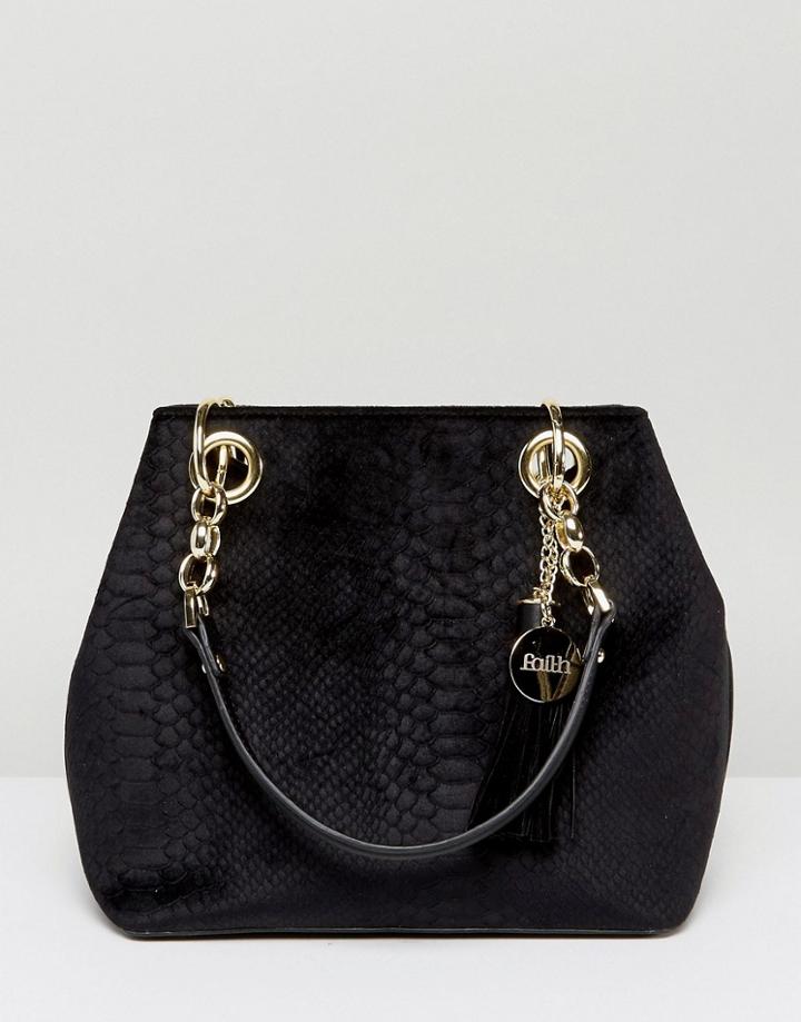 Faith Snake Emboss Tote Bag - Black