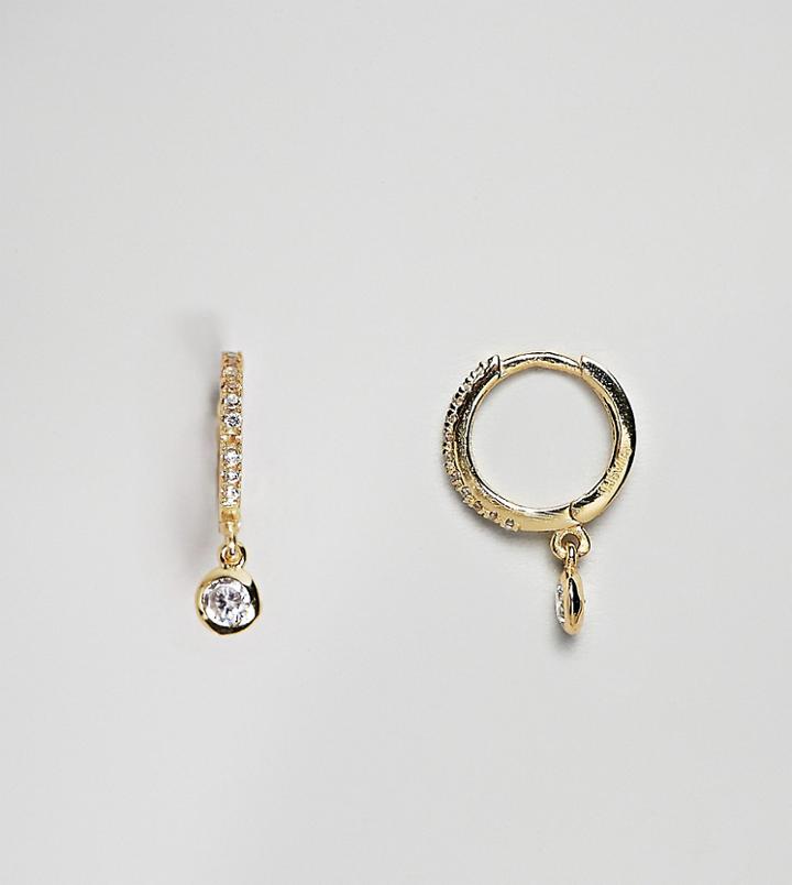 Shashi 18k Gold Plated Pave Huggie Hoop Earrings With Crystal Drop - Gold