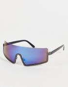 Topshop Rimless Visor Sunglasses With Flash Lens-blue