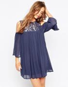 Asos Lace Dress With Cold Shoulder - Navy