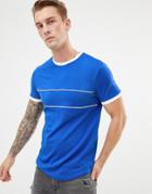 Asos Design Longline Retro Track Fabric T-shirt With Binding - Blue
