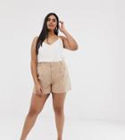 Asos Design Curve Chino Short With Double Pleats-beige