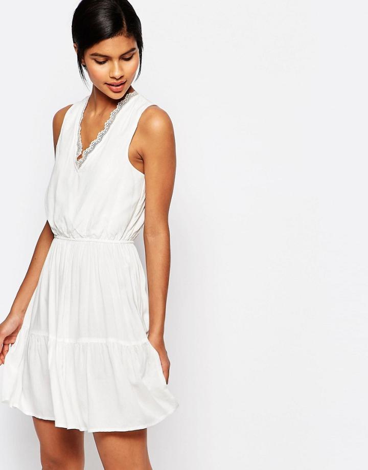 Vero Moda Lace Trim V-neck Lace Skater Dress - Snow White