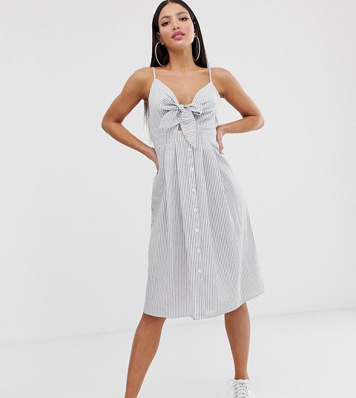 Missguided Tall Tie Front Midi Dress In Stripe - Multi