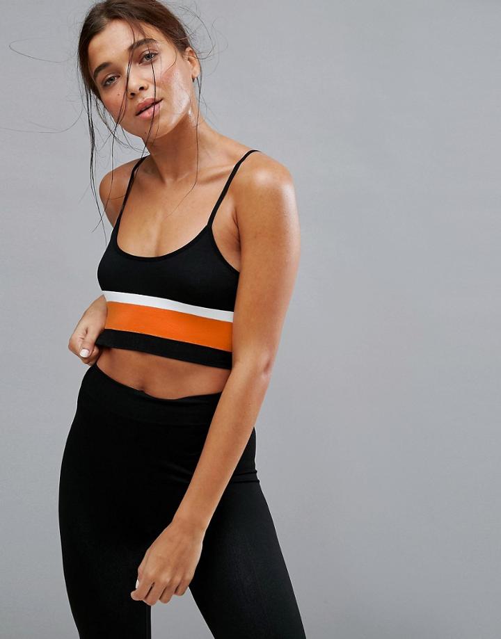 Kisaiya Yoga Seamless Color Block Crop Top - Black