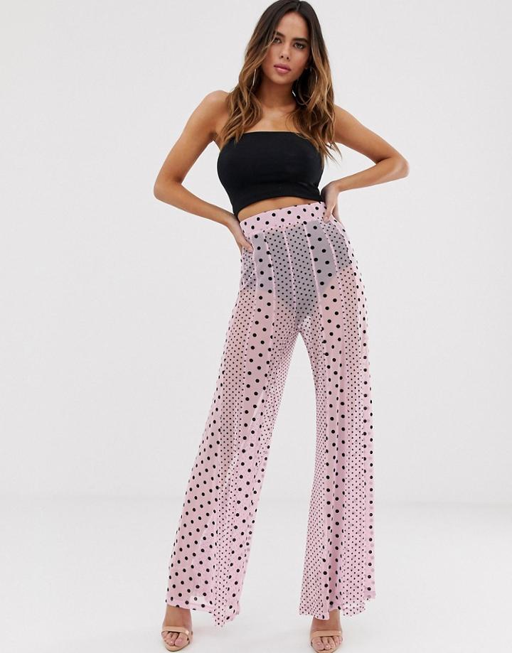 Asos Design Wide Leg Pants In Mixed Spot Mesh Print - Purple