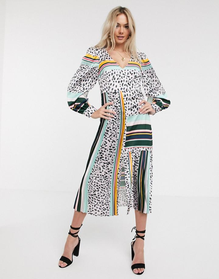 Liquorish Midi Dress With Pleat Detail In Multi Print